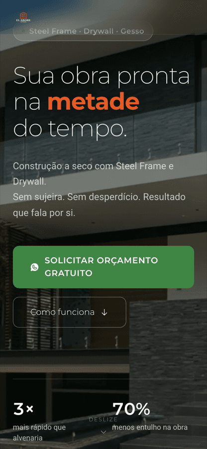 Site da ELABORE, no computador e no celular. Cliente da HypeOn. na tela do celular