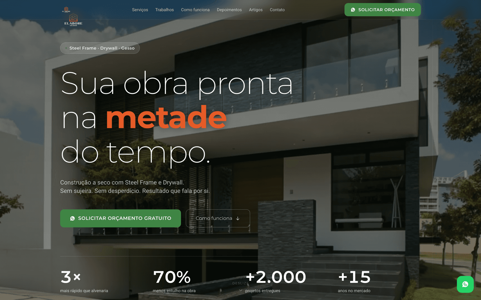 Site da ELABORE, no computador e no celular. Cliente da HypeOn.